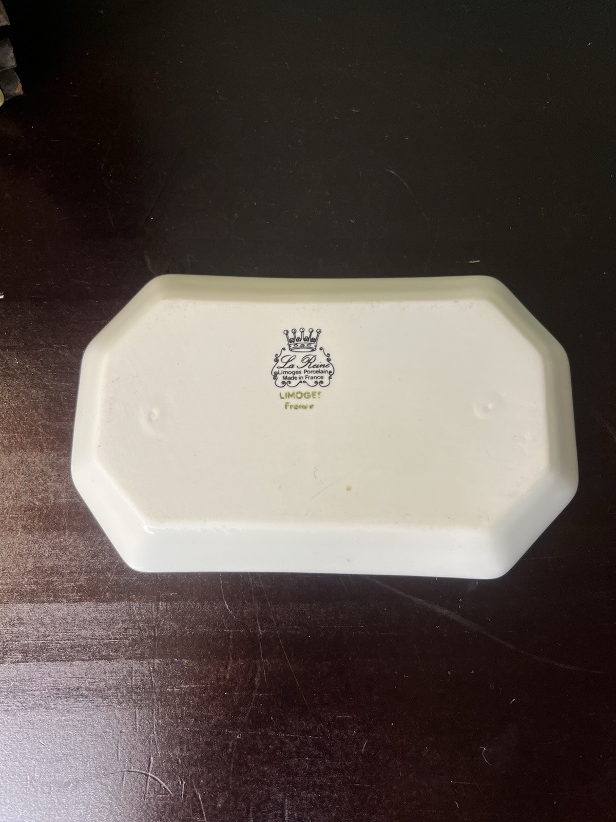 La Reine Limoges France Porcelain Vanity Tray Dish Hand Painted Roses Gold Trim