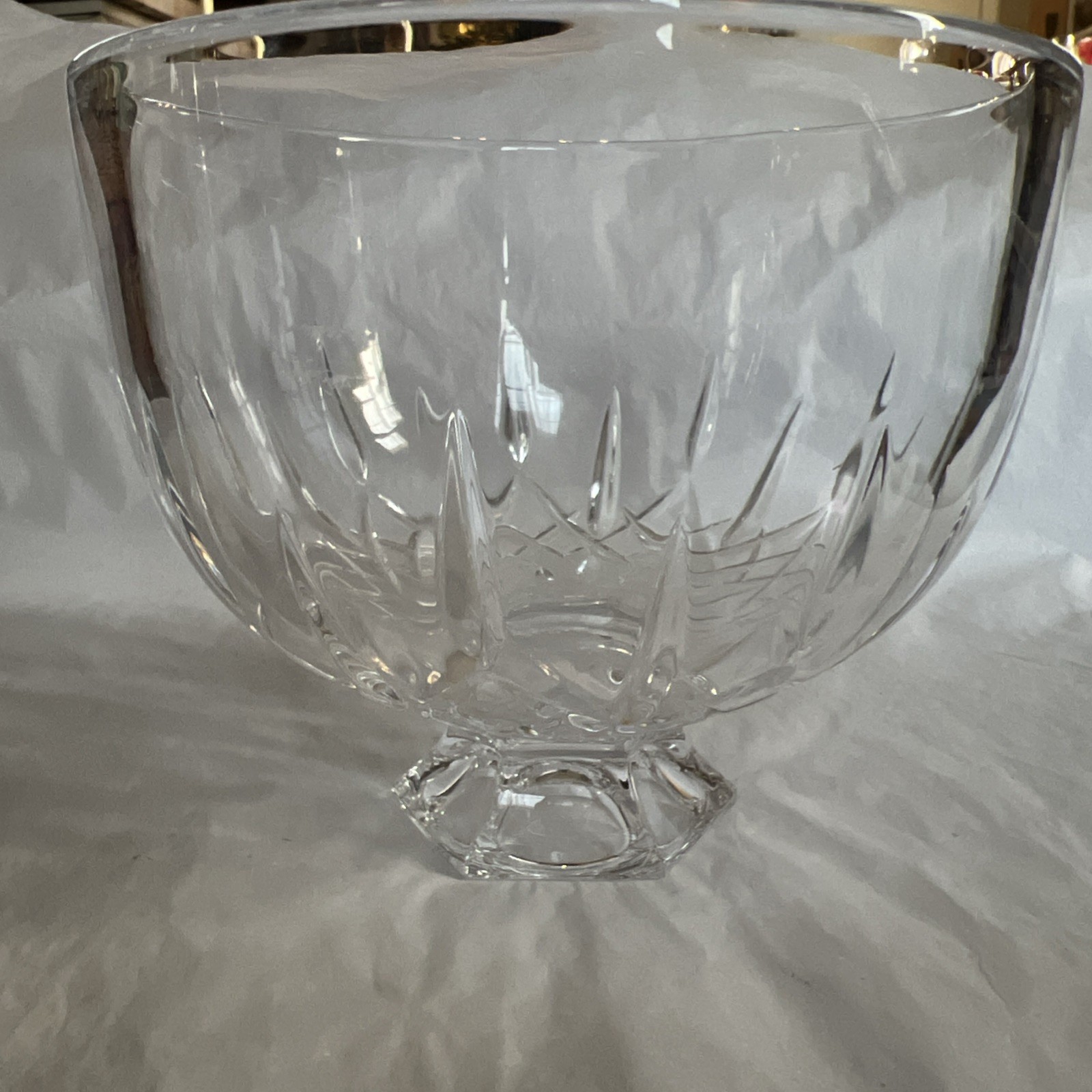 Vera Wang Fidelity Footed 6″ Crystal Bowl Vertical Cuts Wedgwood READ