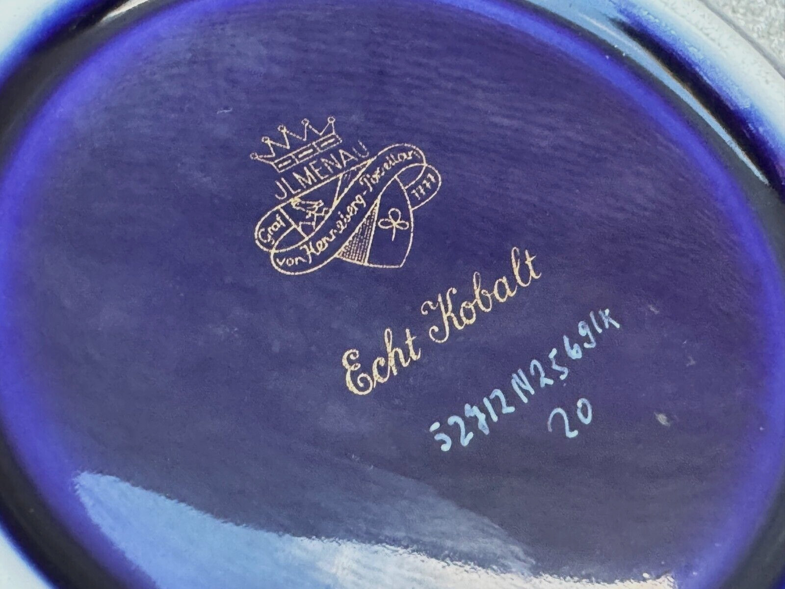 ECHT KOBALT BOWL J.L. MENAU COBALT BLUE GOLD LEAF VICTORIAN FLORAL VINE DESIGNS