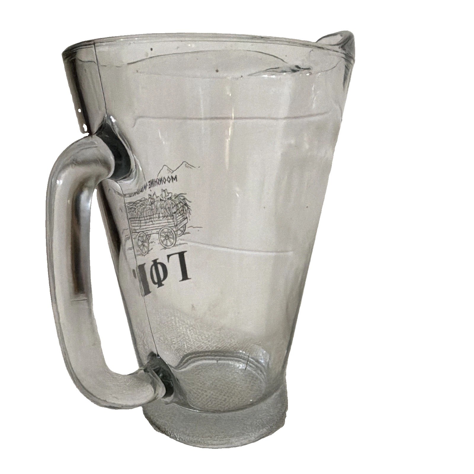 Gamma Phi Beta Clear Glass Pitcher w/Handle, “Moonshine Madness” Pattern