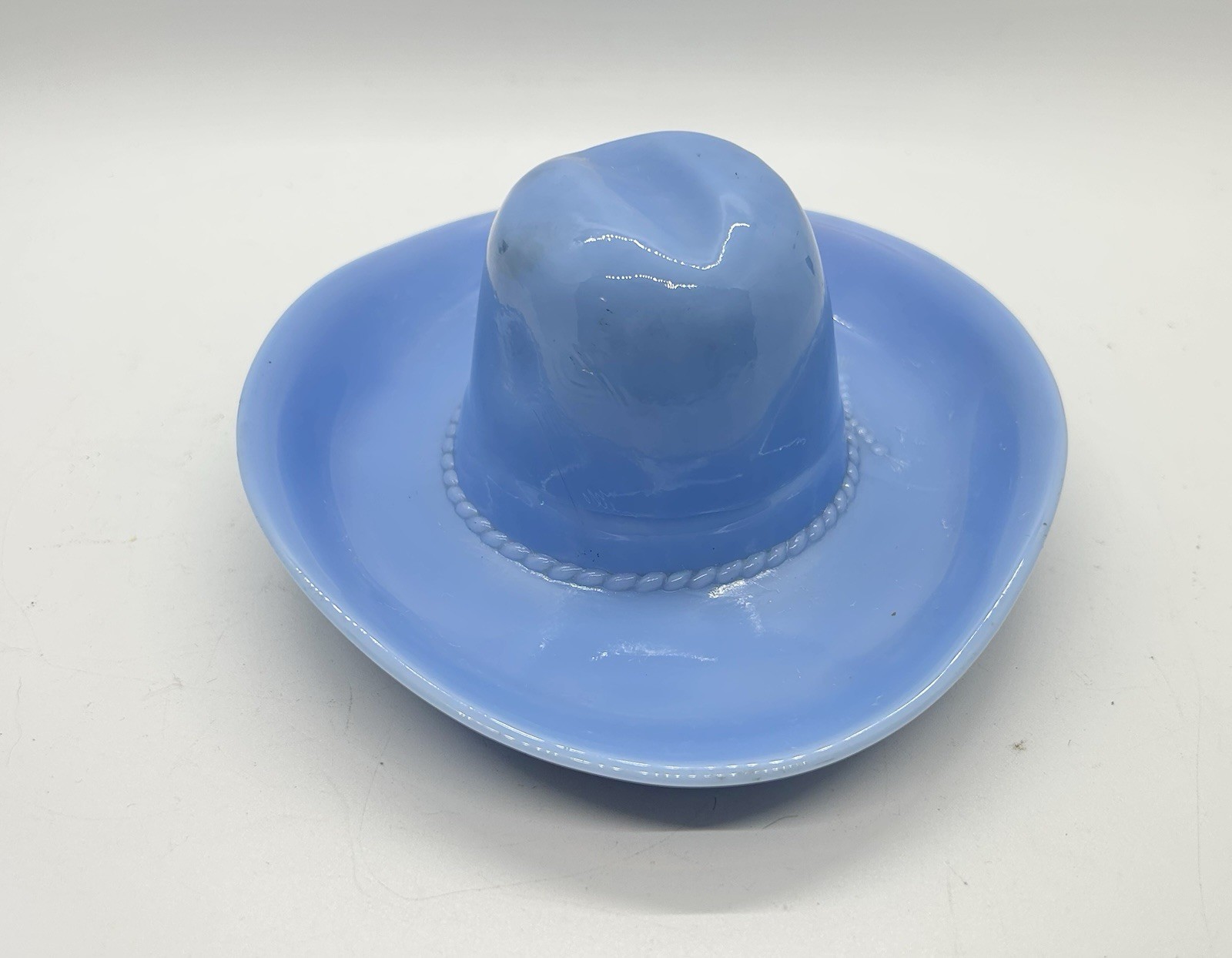 Vintage Blue Glass Cowboy Hat Bowl 1940s Delphite Blue by Jeannette Glass