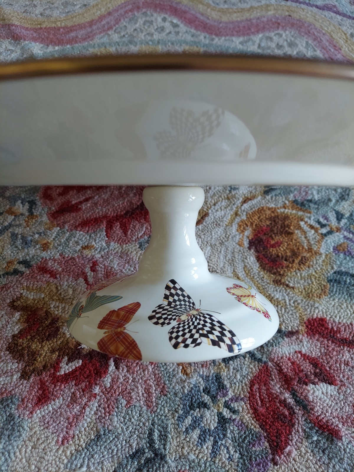 Mackenzie-Childs Butterfly Garden Pedestal Platter With Courtly Check