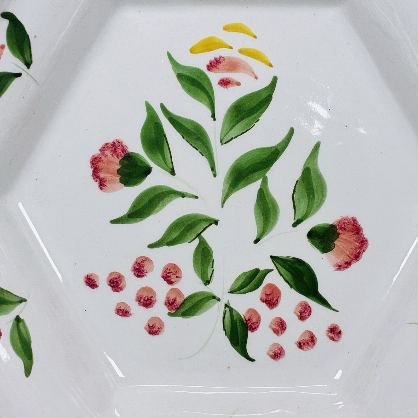 Vintage Italian 10” Pedestal Compote By Nora Fenton Floral Ceramic Hexagon