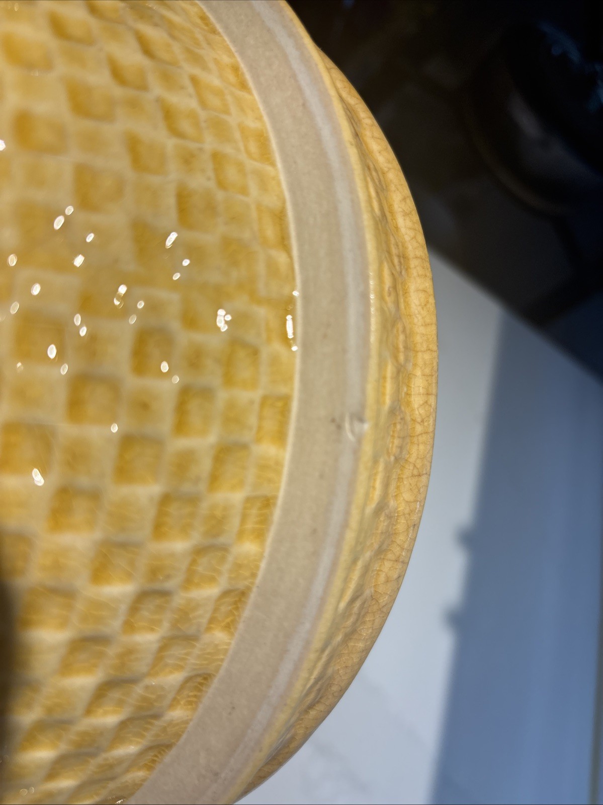Antique Rare McCoy Yellow Ware Pottery 10.25 Inch Checkerboard Large Mixing Bowl
