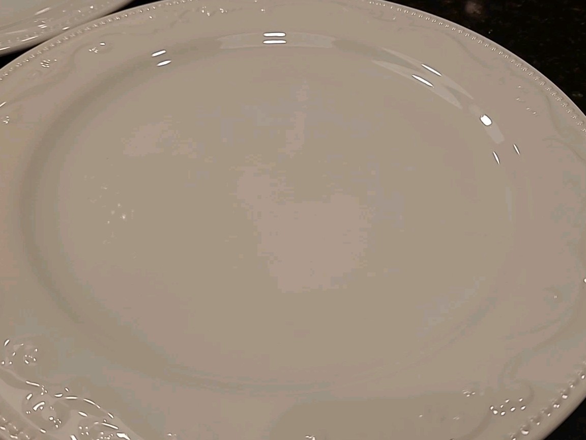 SET (3) Mesa International 11 7/8″ Dinner Plates. White Embossed Dots & Scrolls