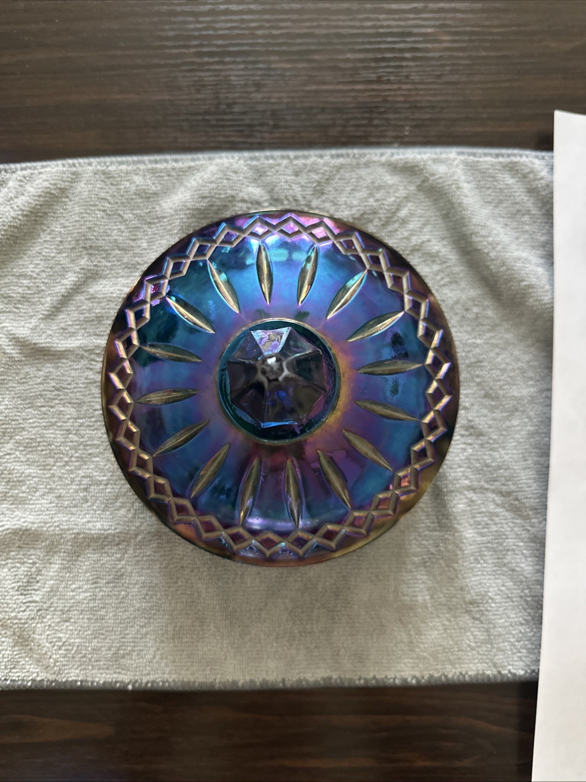 Vintage Indiana Glass Princess Iridescent Blue Carnival Glass Candy Dish W/ Lid