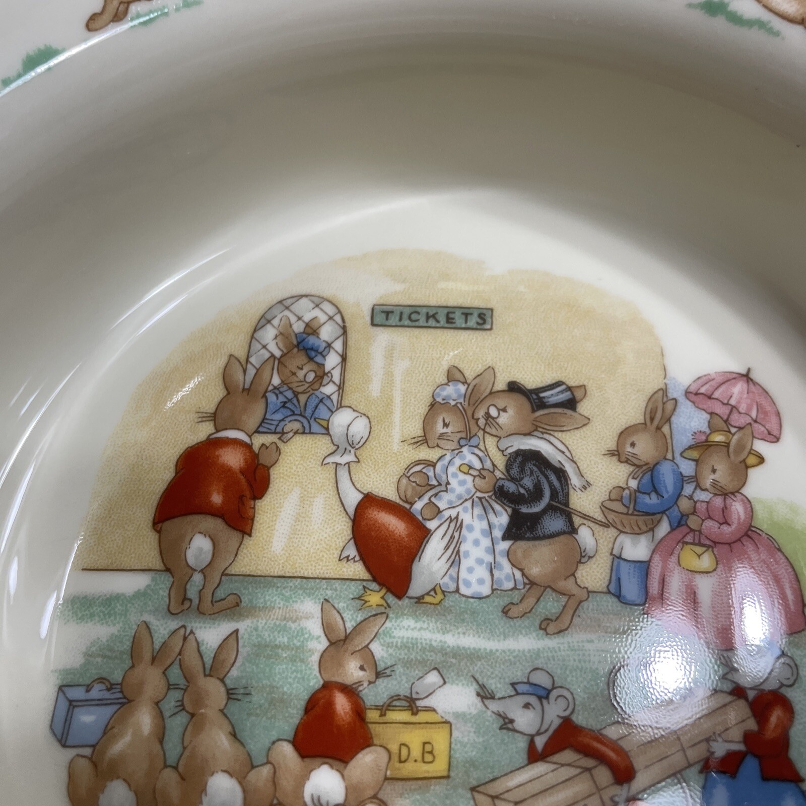 Royal Doulton England Bunnykins 1936 Bowl Train Station Fine China Tableware 6 “