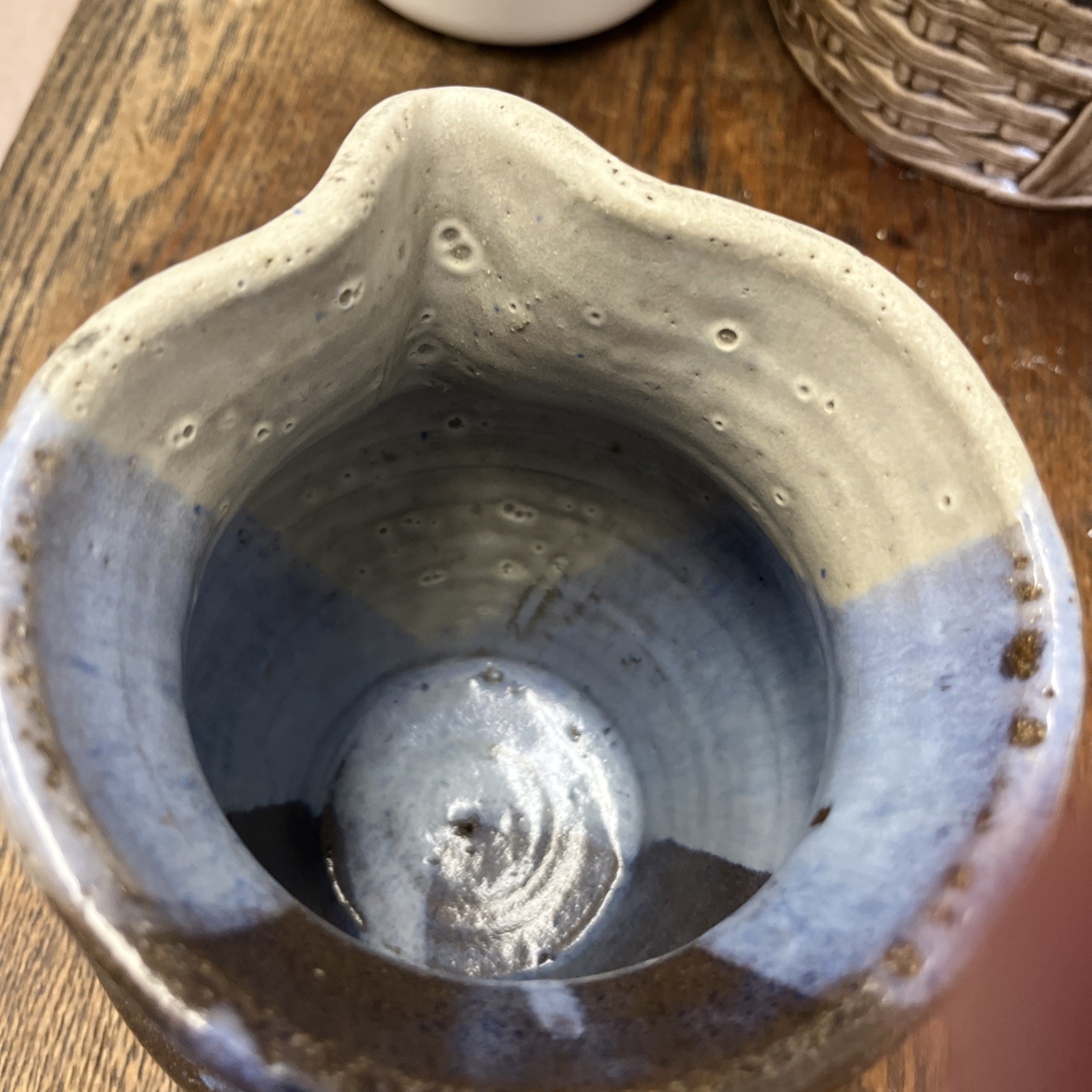 Very Nice Artist Signed CWP Brown Gray & Blue Large Stoneware Art Pottery Pitche