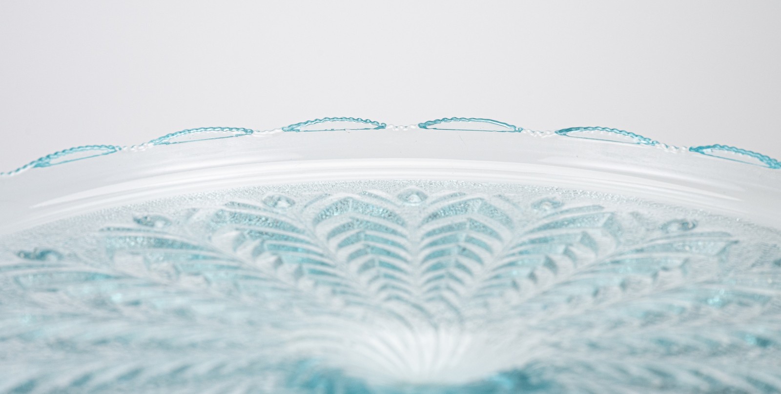 Vintage 1950s Jeannette Ice Blue Glass Feather Harp Pedestal Cake Plate Stand