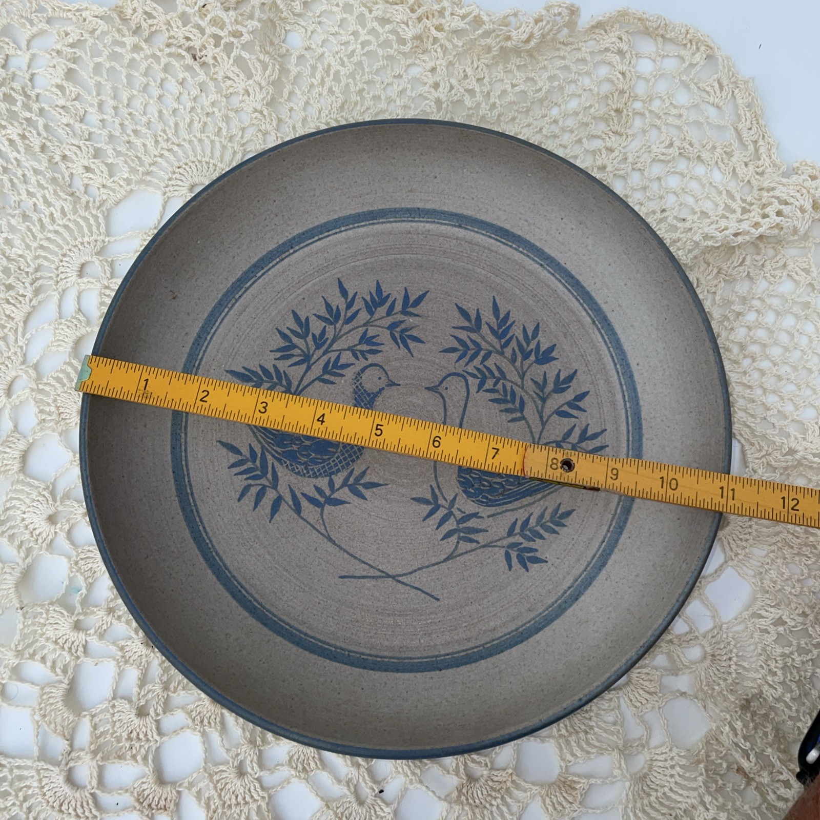 Vtg Two Blue Quail Pottery Pie Plate Hand Made Stoneware Excellent Granny core