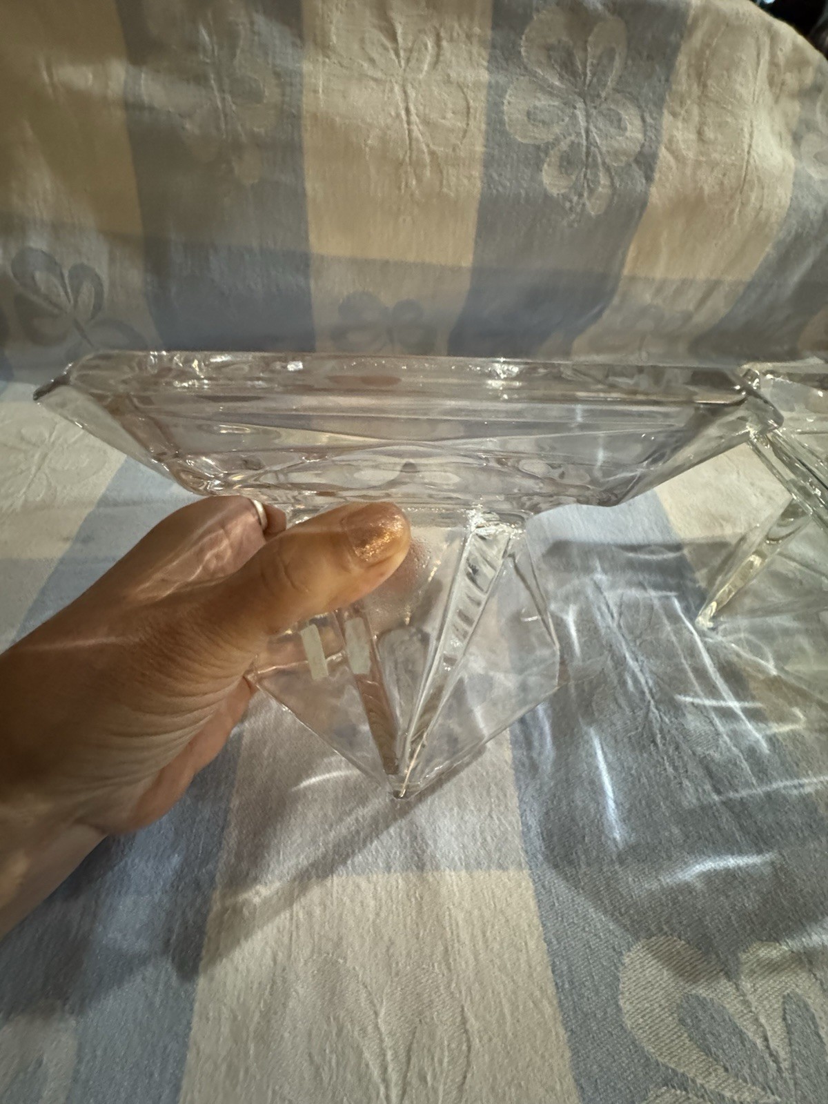 Lot of 2 Clear Glass Square Bowl Set Dishes Approx 6 in Wide Clear Glass