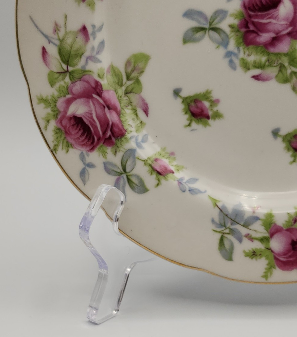 Lefton Elegant Rose Hand Painted Salad Plates ca 8 1/4″ Diameter Set of 6