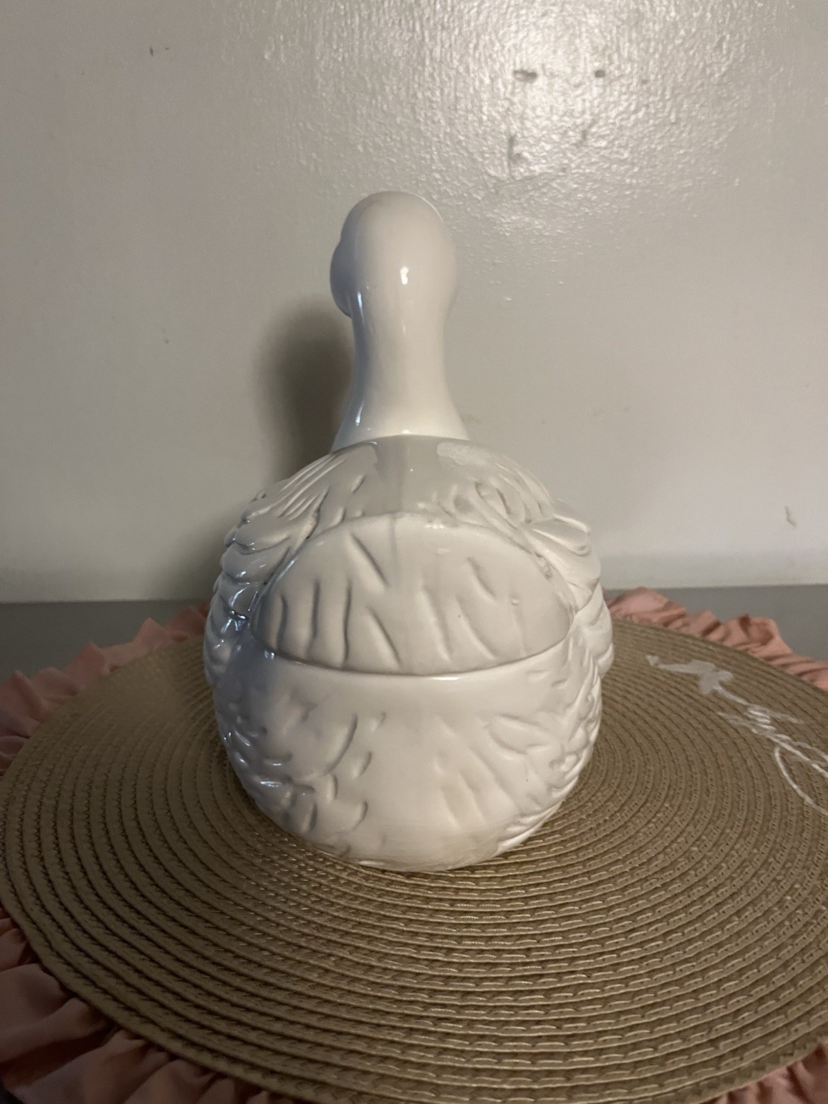 Vintage white ceramic duck soup tureen or duck on a nest! Very Pretty!!