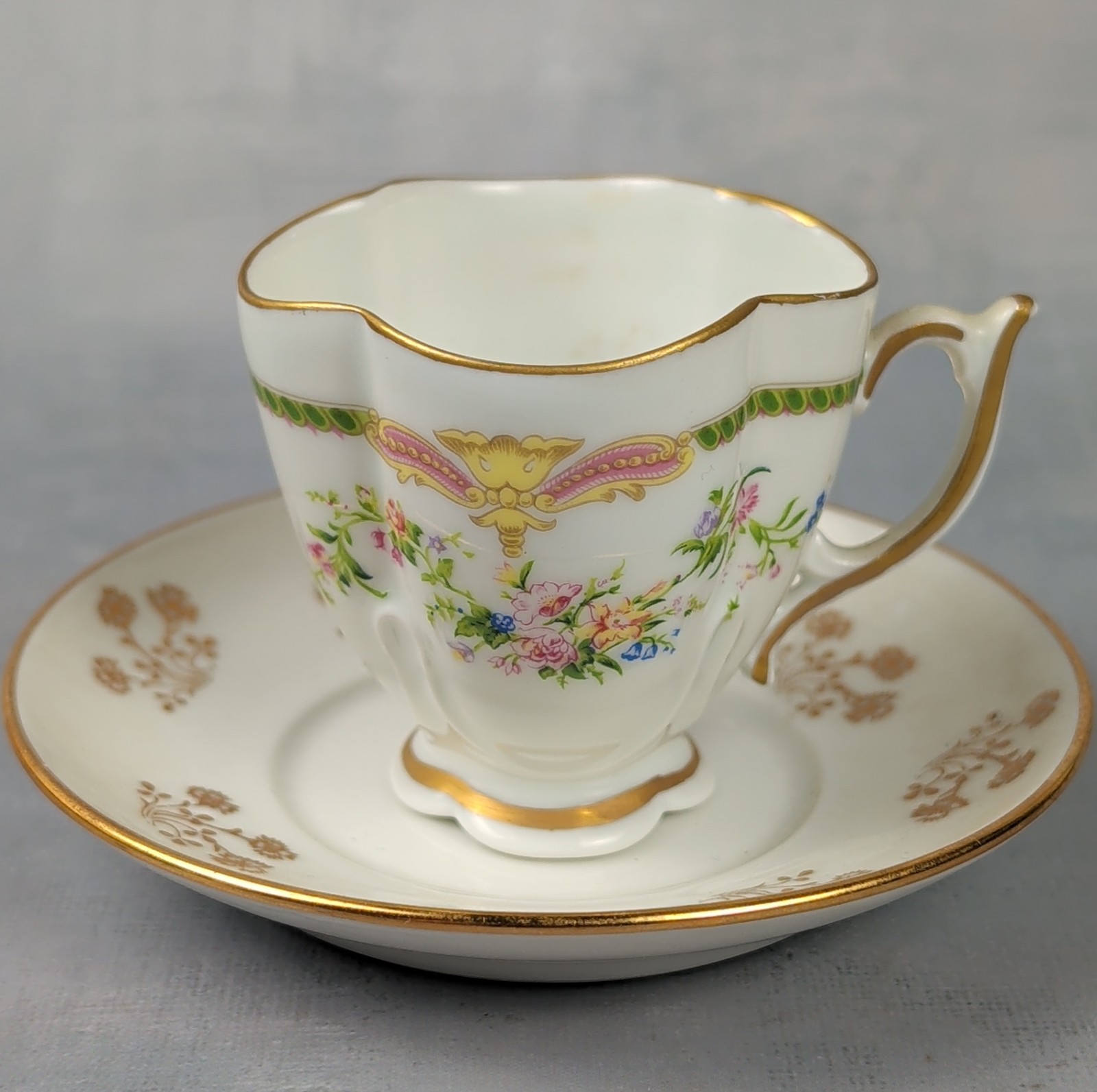 Blakeman & Henderson Limoges France Demitasse Cup Saucer Floral Gilt c1900