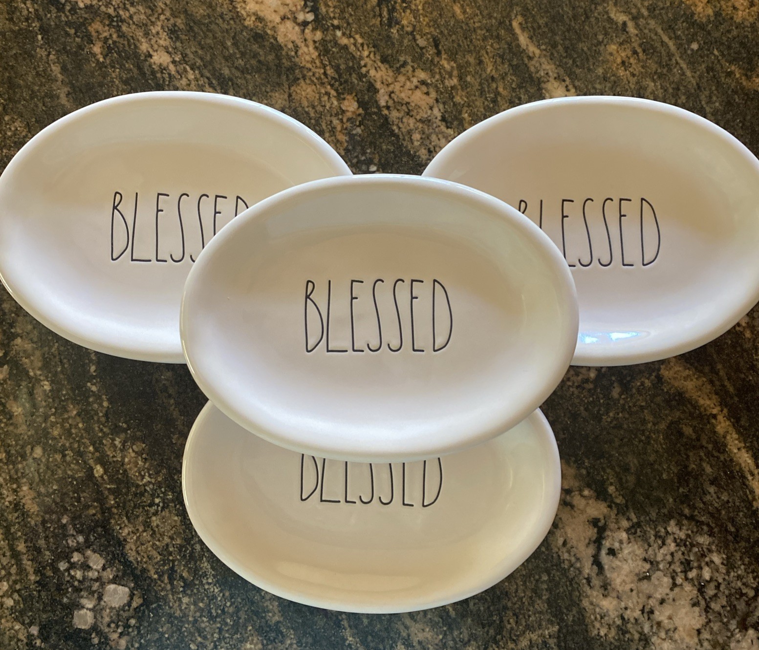 4x Rae Dunn Blessed Oval Plate Appetizer Farmhouse Decor Cottage Minimalist EUC