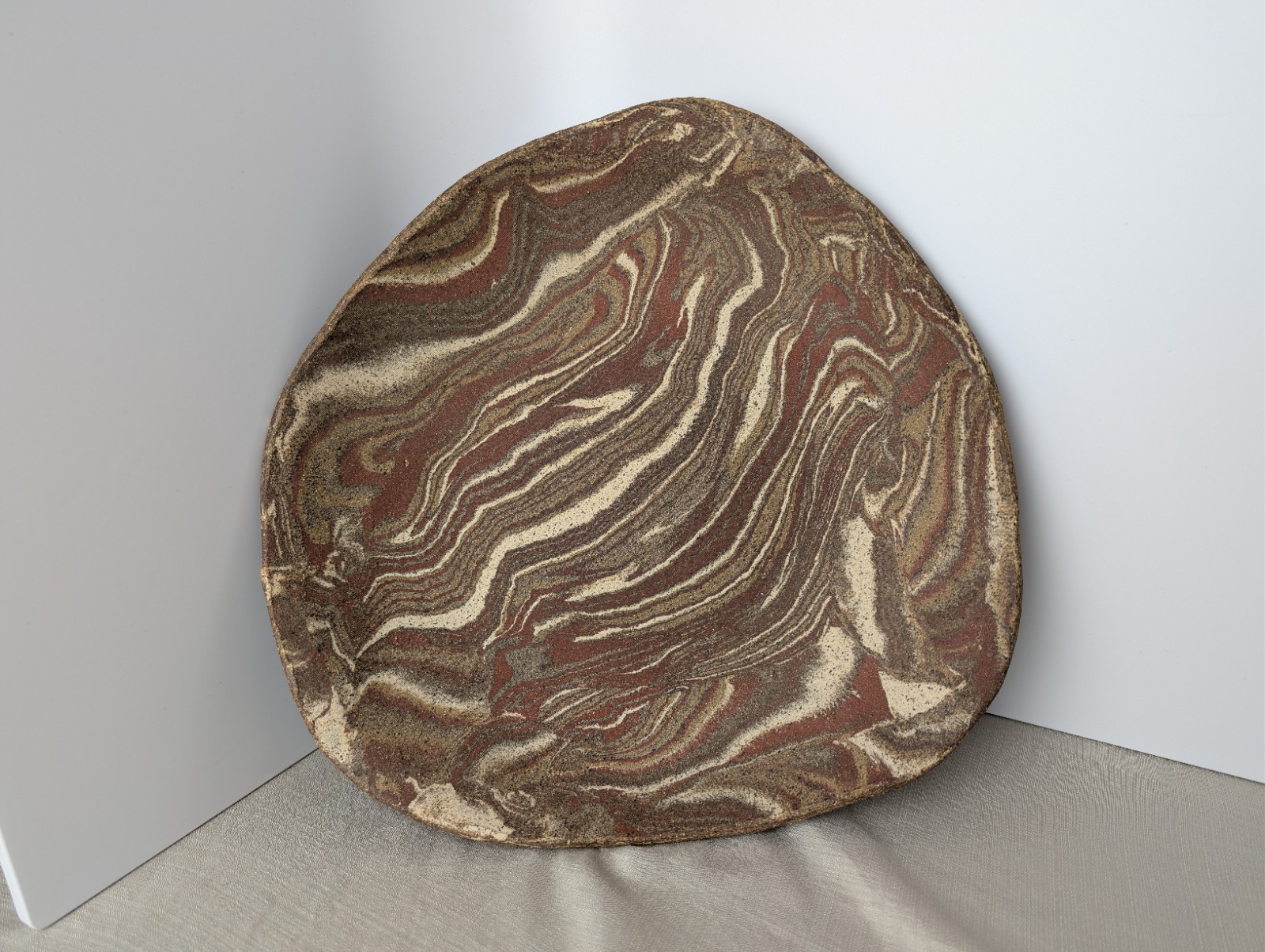 Jane Parshall Studio Art Pottery Platter – Marbled Inlaid Clay – W/ 1988 Receipt