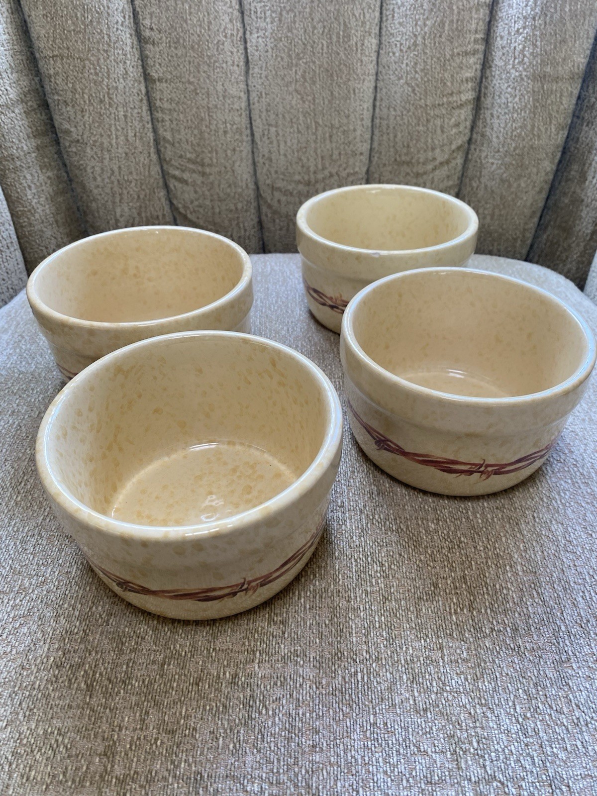 Cowboy Living BarbWire Collection FOUR Round Bowl/Large Ramekin 16oz/Hold 2 CUPS
