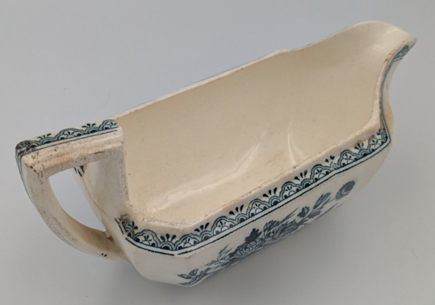 Antique Wedgwood Edinburg Teal Transferware Gravy Boat Victorian Castle England