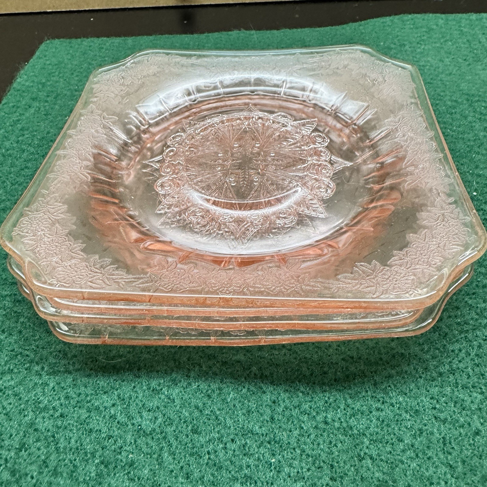 Jeannette Adam Pink Depression Glass Square 6” Plates Lot Of 4 1930s