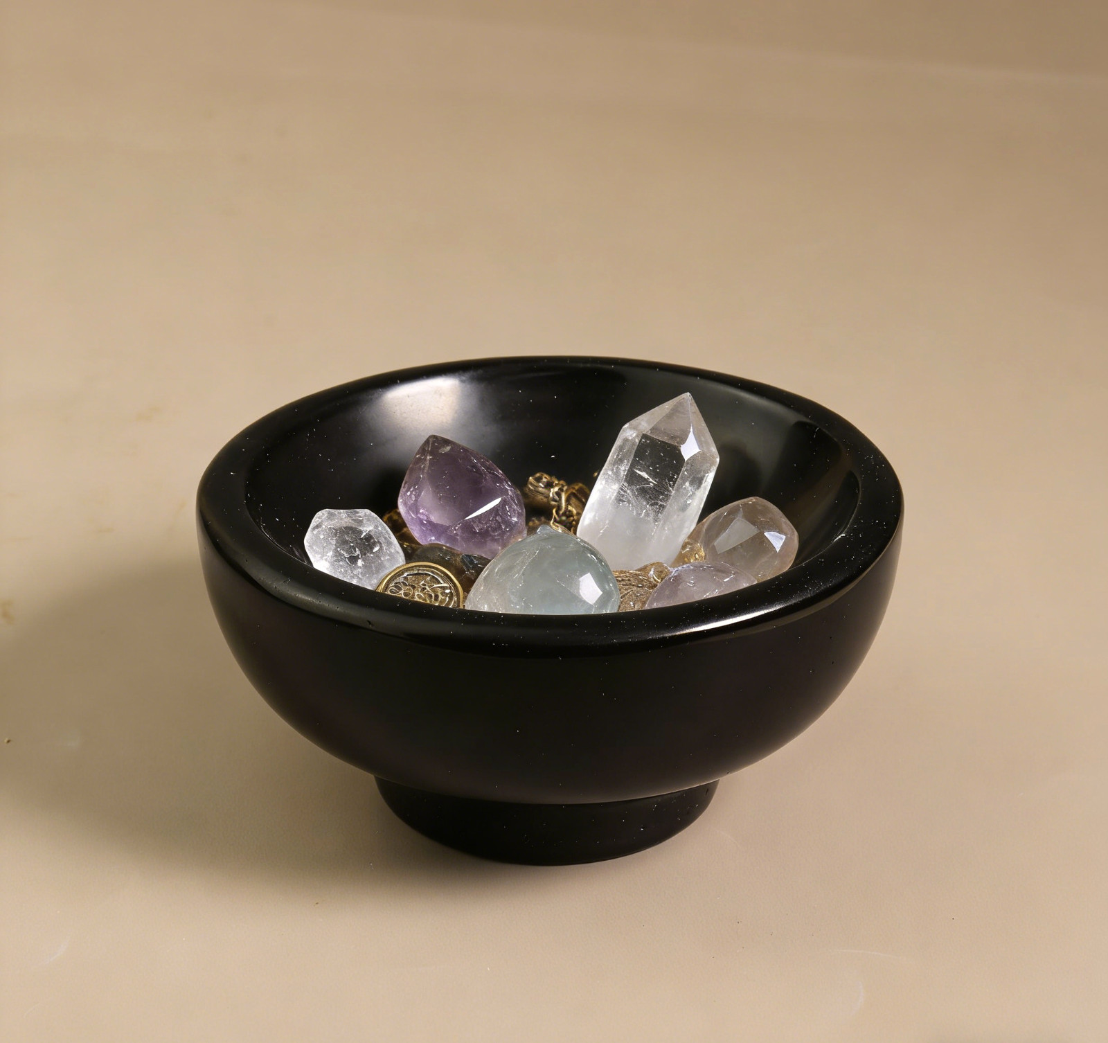 Natural Black Obsidian Bowl | Protective Energy Cleansing Stone Dish Home Decor