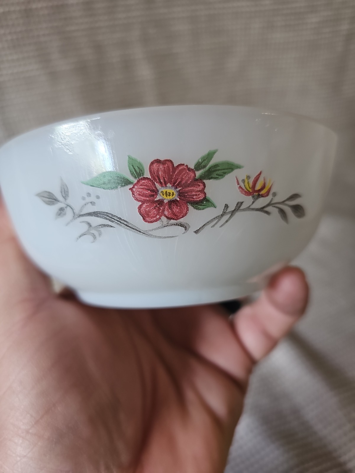 Vintage Glasbake Milk Glass Dessert Bowl -floral Pattern
