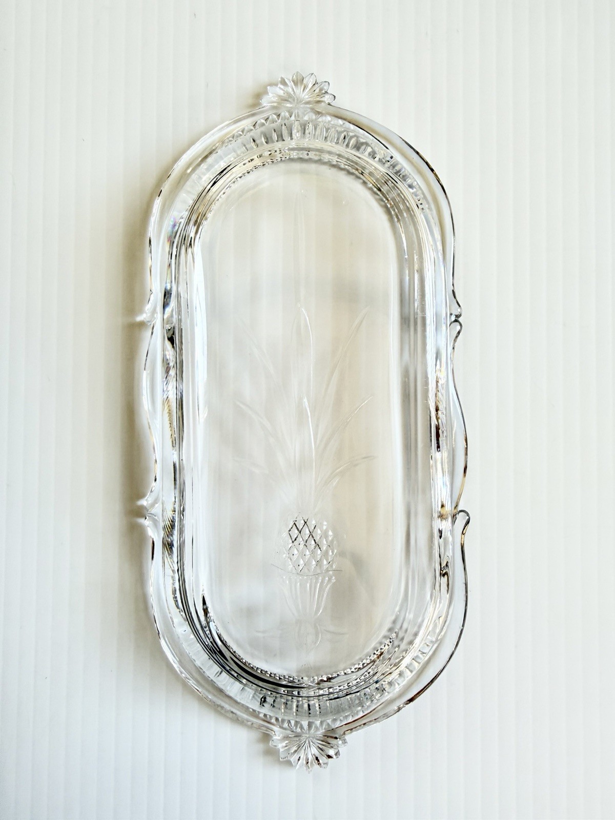 Vtg Heisey Plantation Pineapple Clear Glass Celery/ Butter Dish Oval 9.5x 4.25″