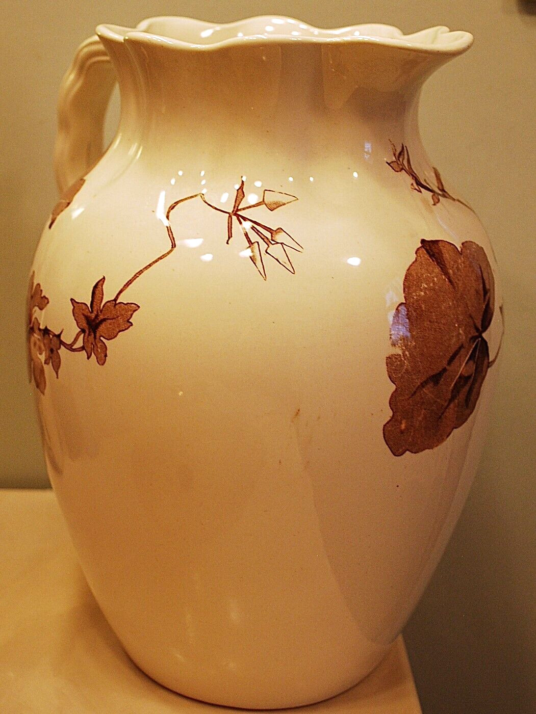 Antique ‘BETA’ Victorian Water Pitcher FURNIVALS IRONSTONE TRANSFERWARE POTTERY