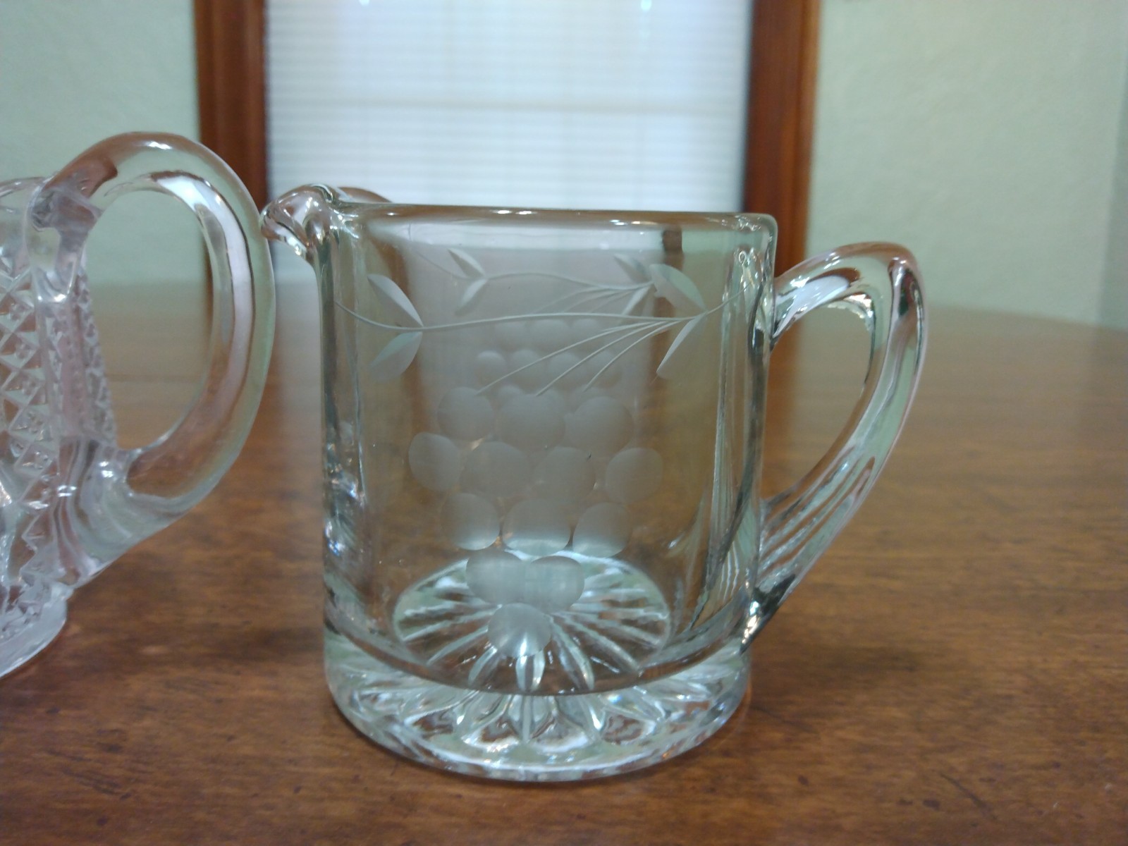 Vintage Diamond Cut Creamer & Grapevine Etched Creamer
