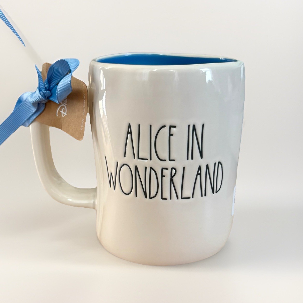 NWT RAE DUNN DISNEY ALICE IN WONDERLAND Double-Sided Ceramic Mug White/Blue Y2K