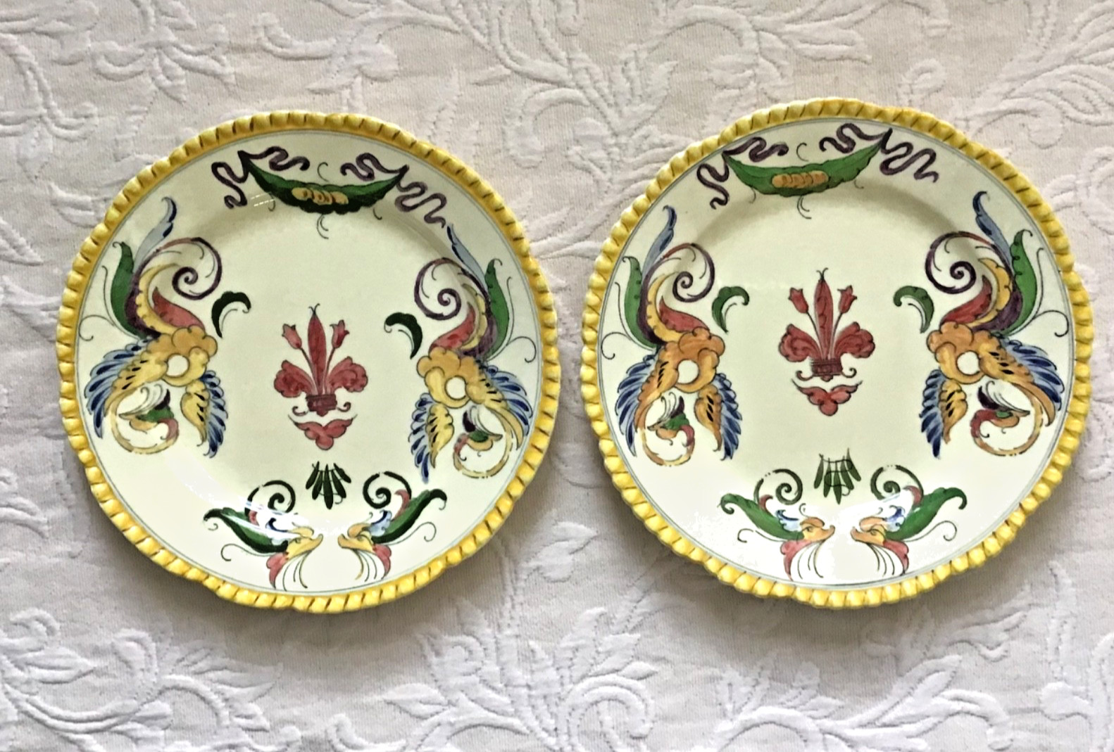 Titian Ware Phoenix 1905 Hand Painted 10” Dinner Plate Pair Adams Ivory England