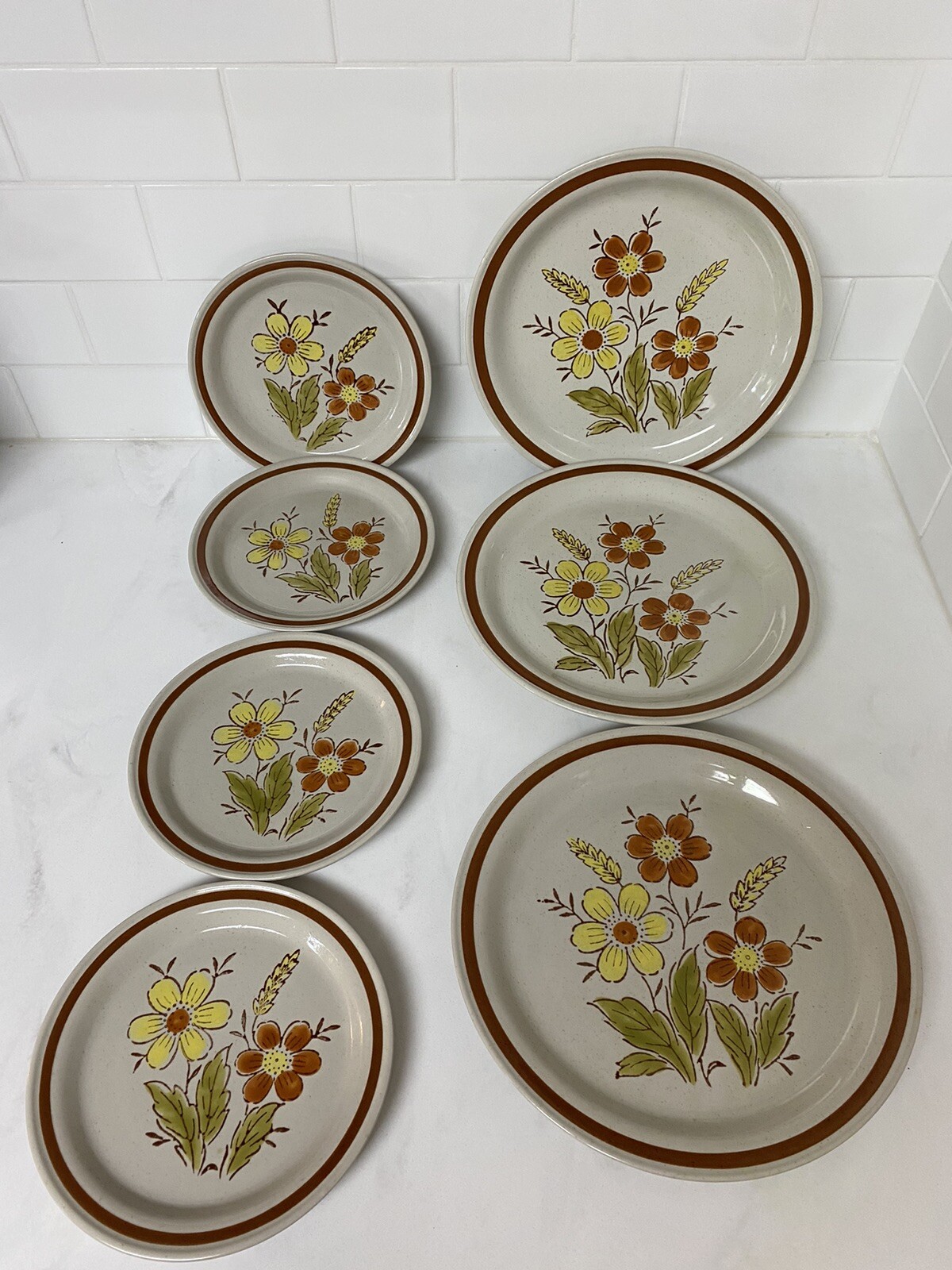 7 PcAutumn Collection Wheat Flowers Stoneware (4) 7.5″ Plates (3) 10.5” Dinner