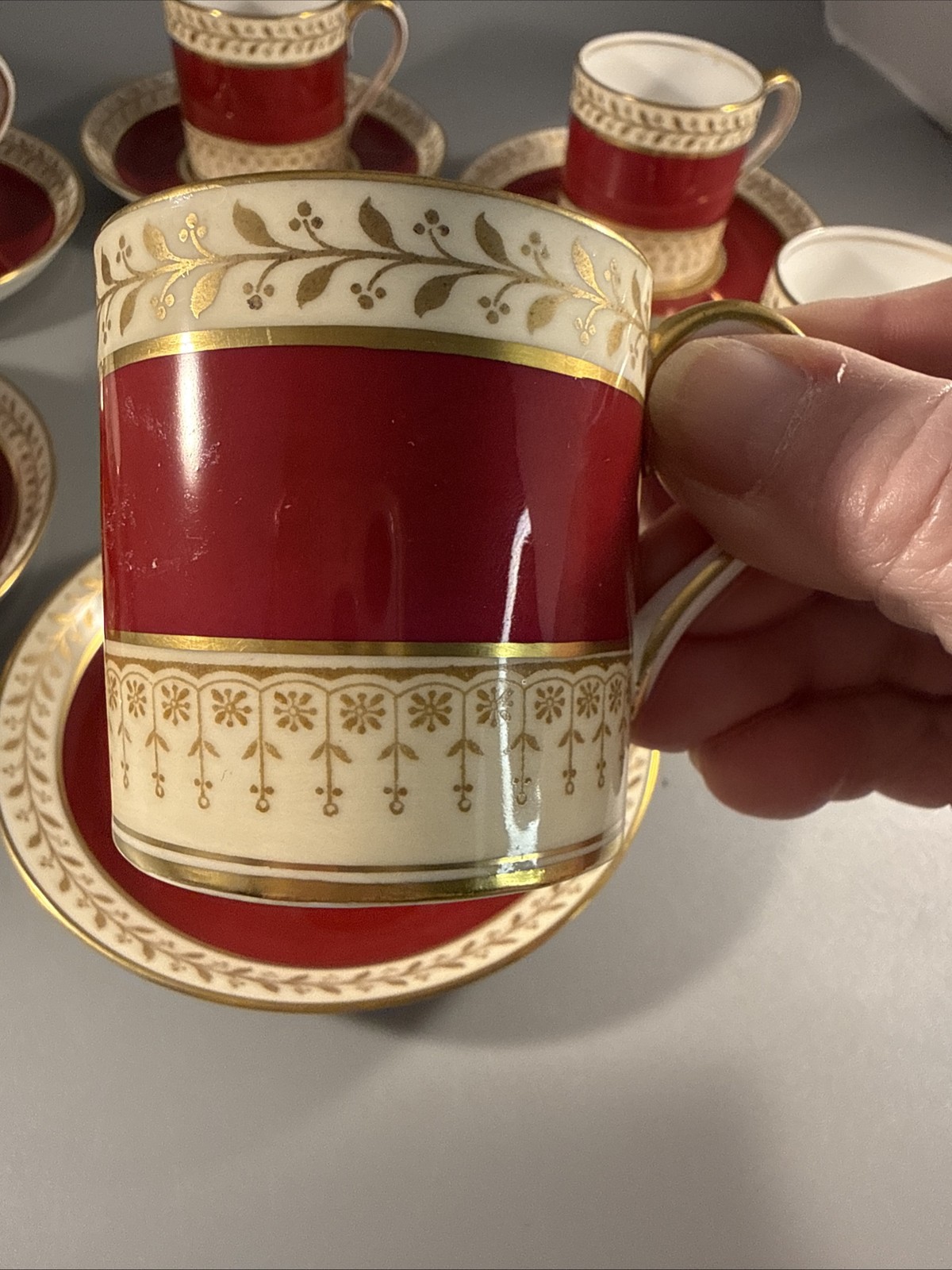 Set-6 Royal Staffordshire Demitasse Cup & Saucer Sets Burgundy Gold A15242