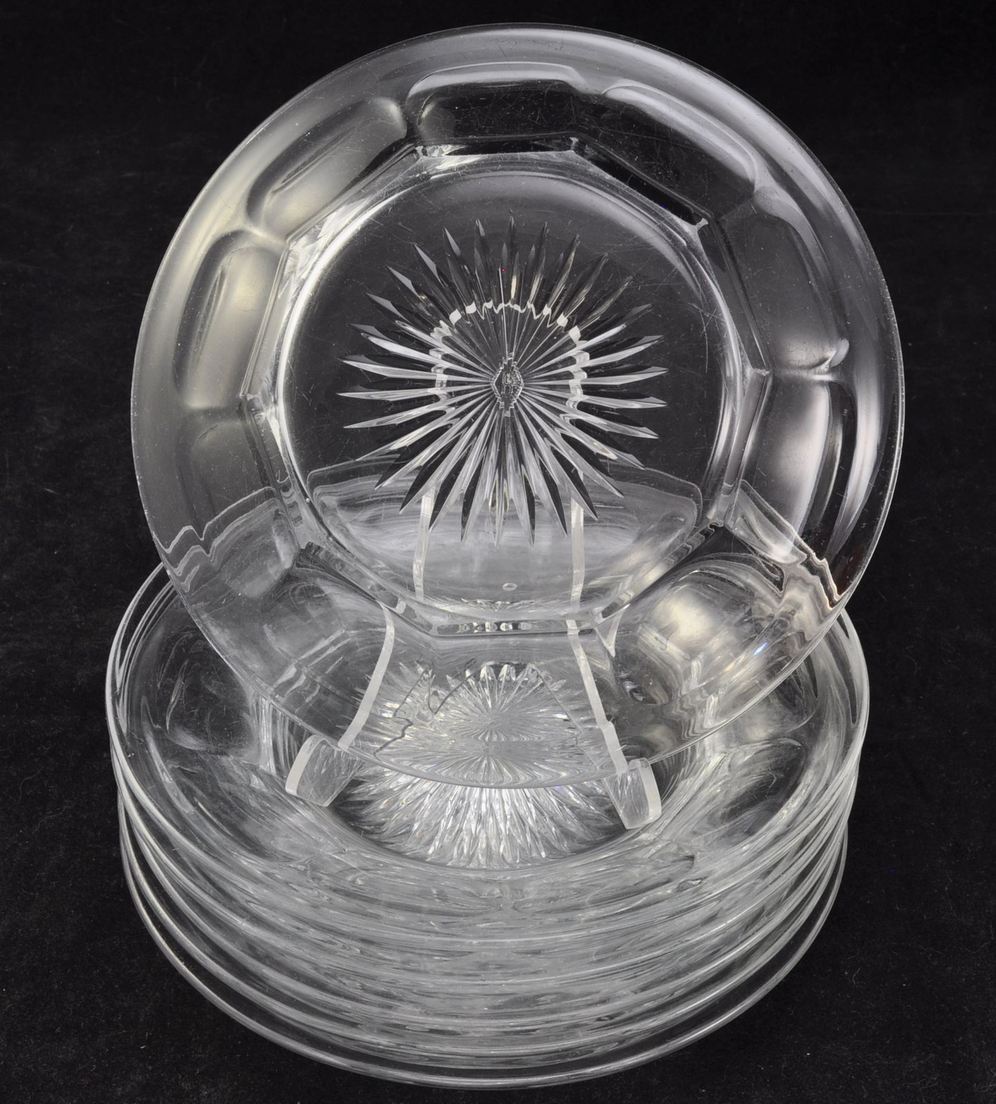 Set of 6 Heisey Glass Medium Flat Panel 7 1/4 Inch Dessert Plates 1905 EAPG