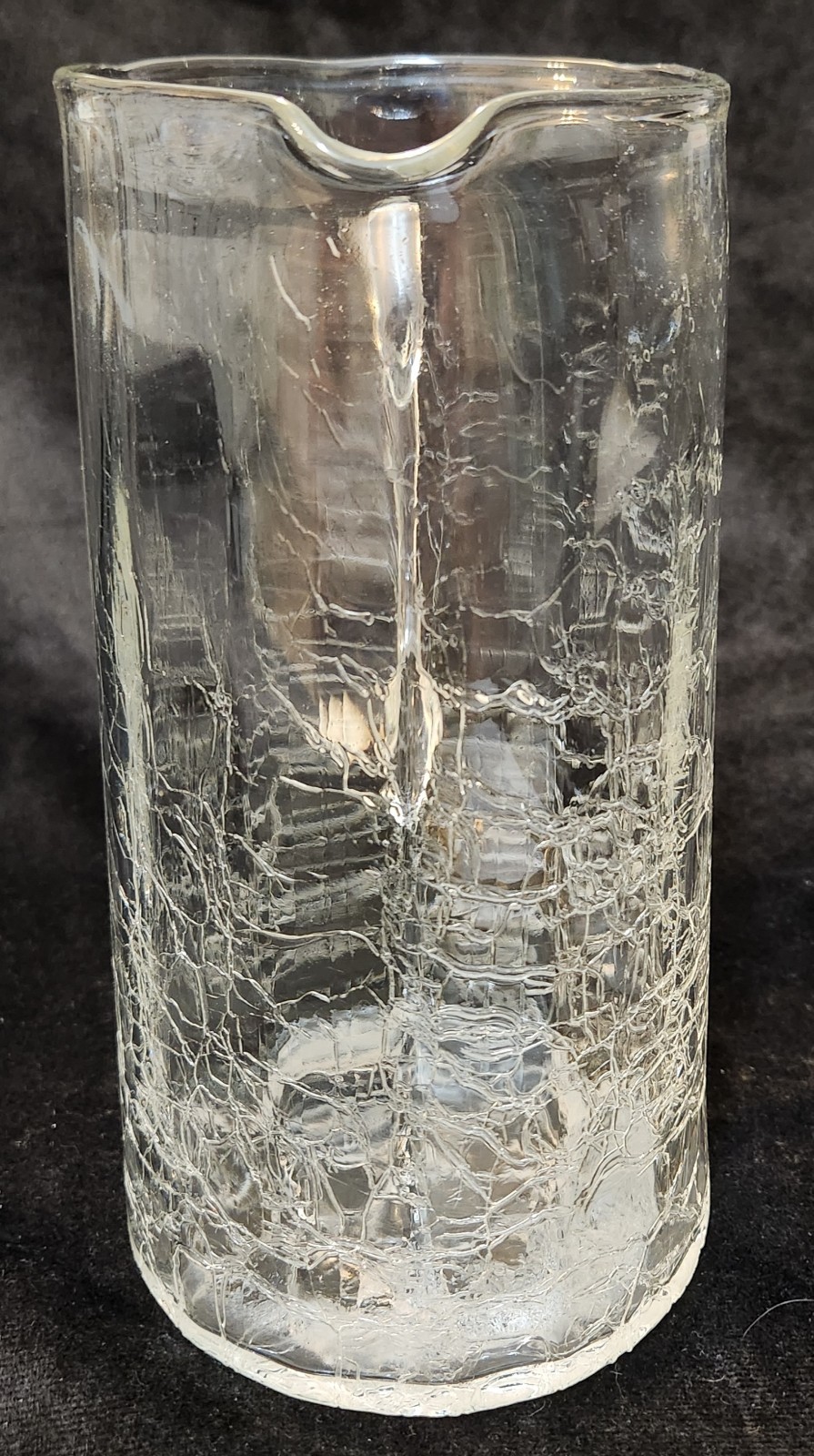 Antique Ribbed Crackle Glass Pitcher Applied Handle Art Nouveau maybe Kralik??