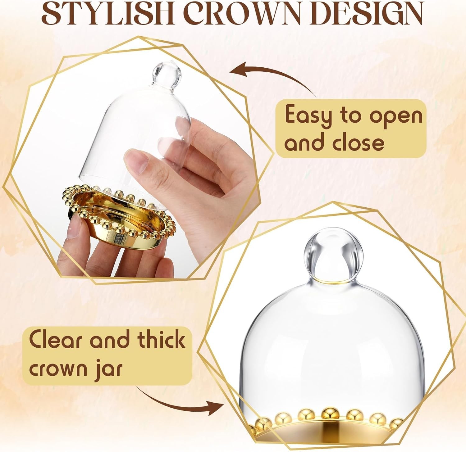 24 Pack 4″ Gold Crown Jar Candy Container Favors with Dome for Wedding, Brida…