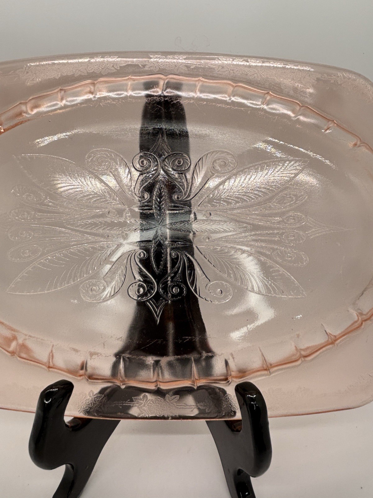 Jeanette Adam Pink Depression Glass Rectangular Serving Platter 11 5/8″ Vintage