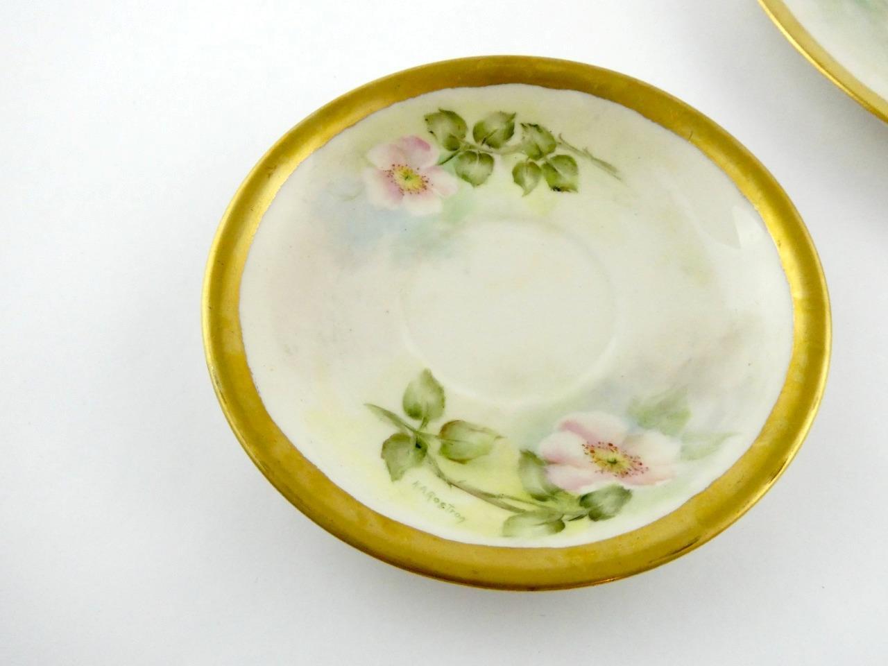 1970s Hand Painted Porcelain 4 Piece Place Setting Apple Blossoms Signed VGOOD