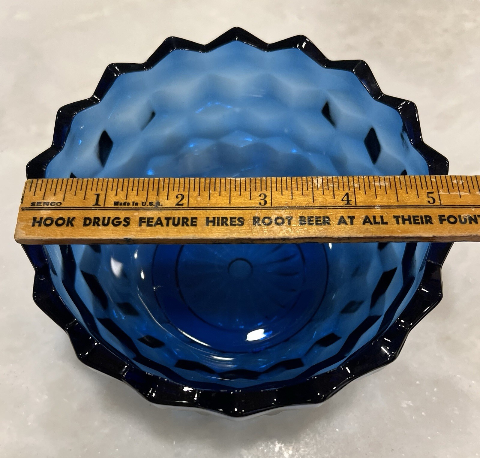 Vintage Indiana Glass Cobalt Blue Candy Dish With Lid Diamond Pattern
