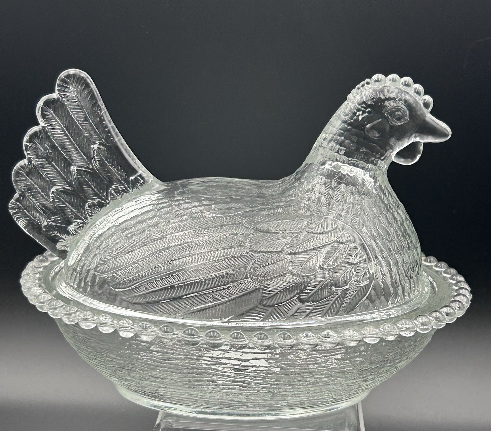 Vtg Indiana Glass Clear Hen On Nest Candy Dish EAPC Mid Century 1950-1959