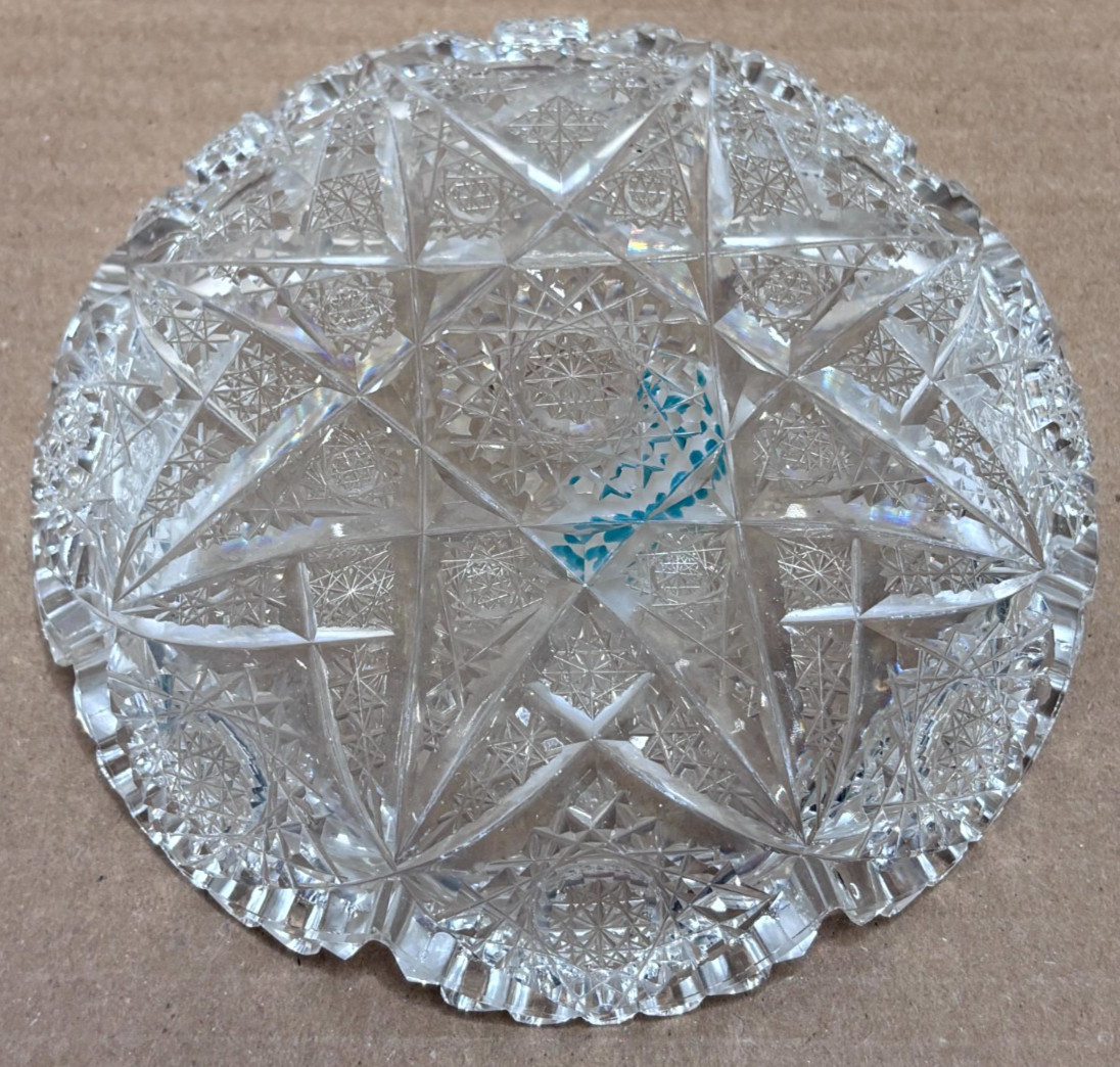 Signed Hawkes American Brilliant Cut Crystal Bowl 6.5″ Starburst ABP Dish