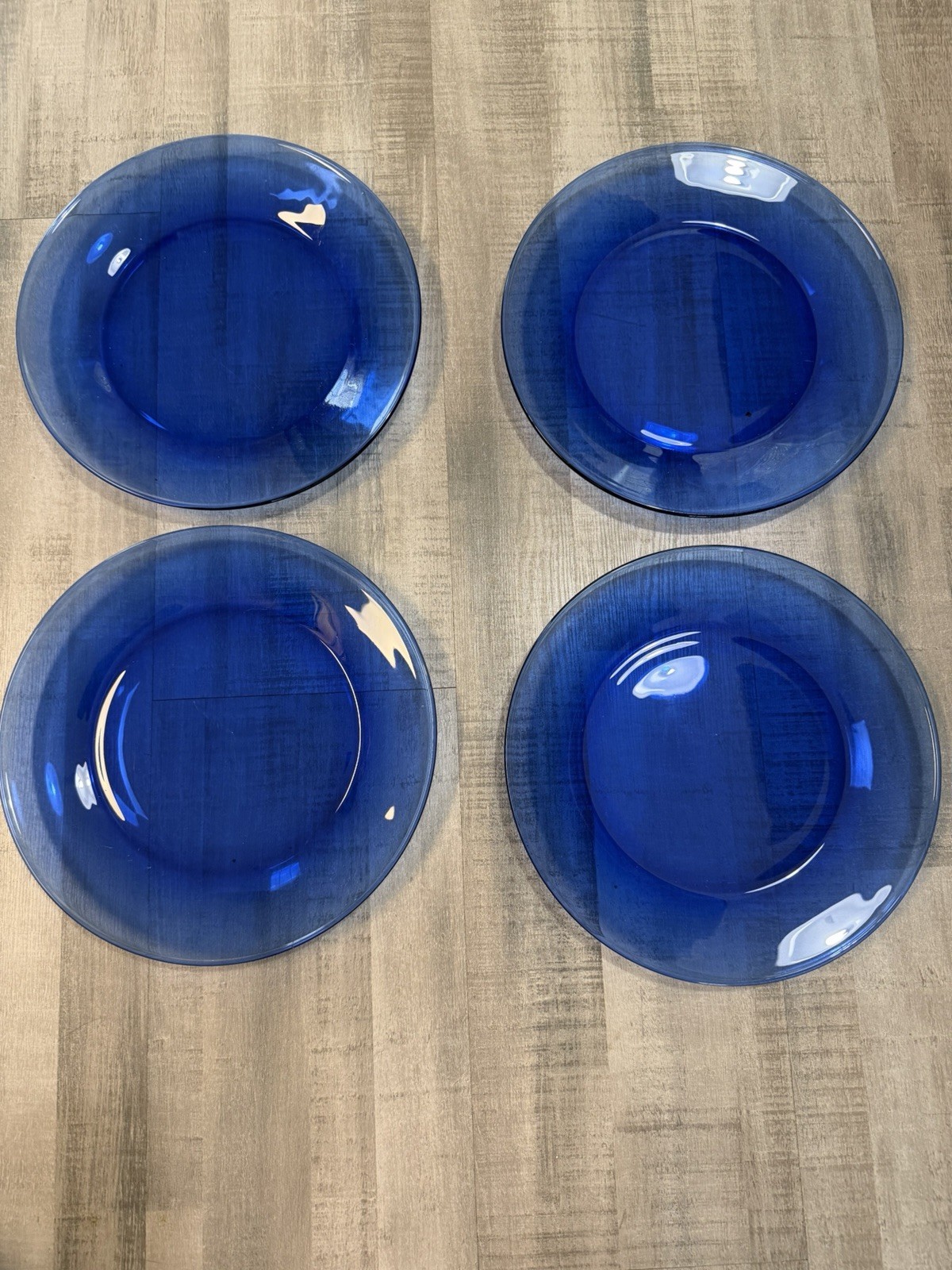 Anchor Hocking Cobalt Blue Glass Dinner Plates 10.5” Set of 4 USA Vintage