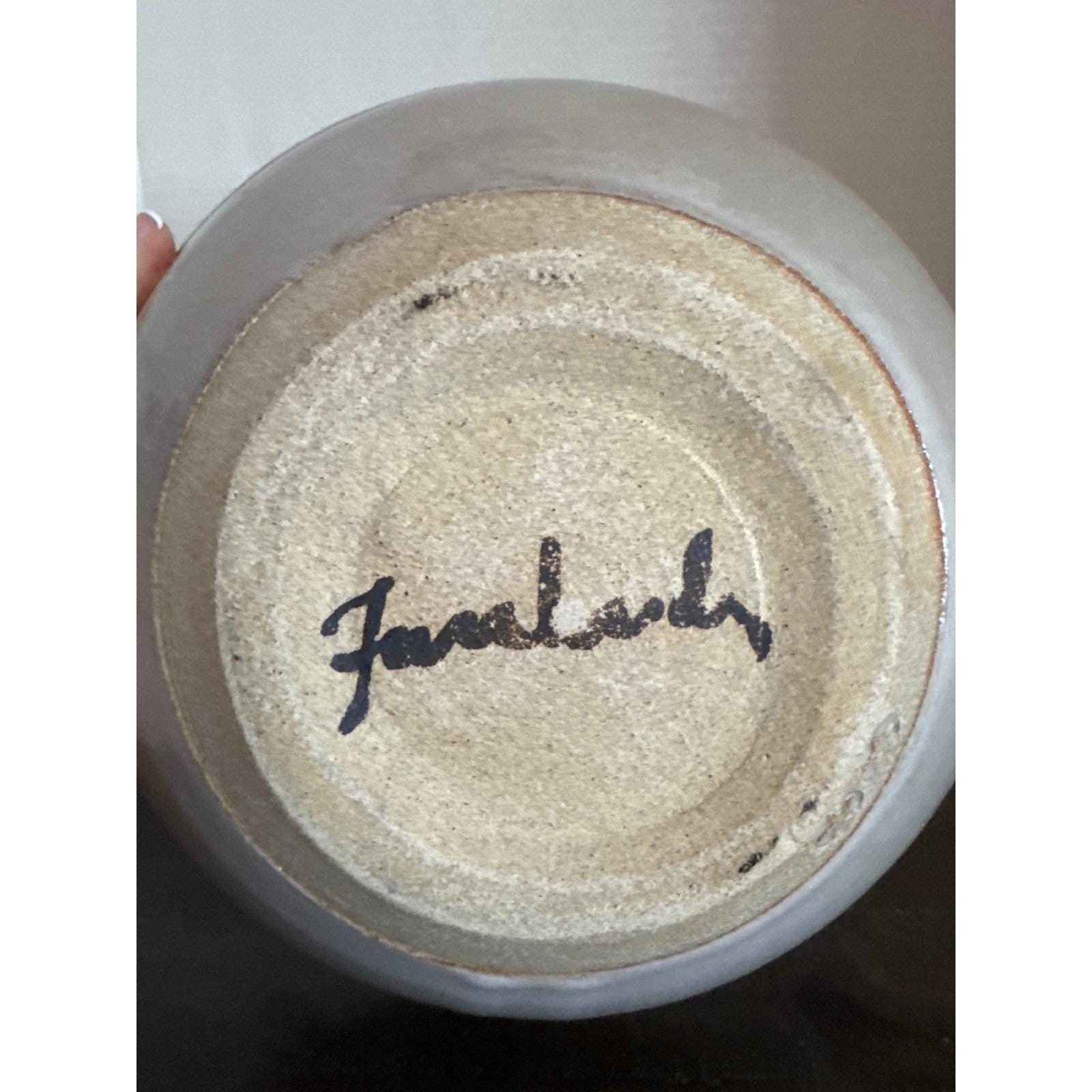John Fassbinder Studio Pottery Signed Stoneware Bowl Blue Tan Banded Glaze 9in