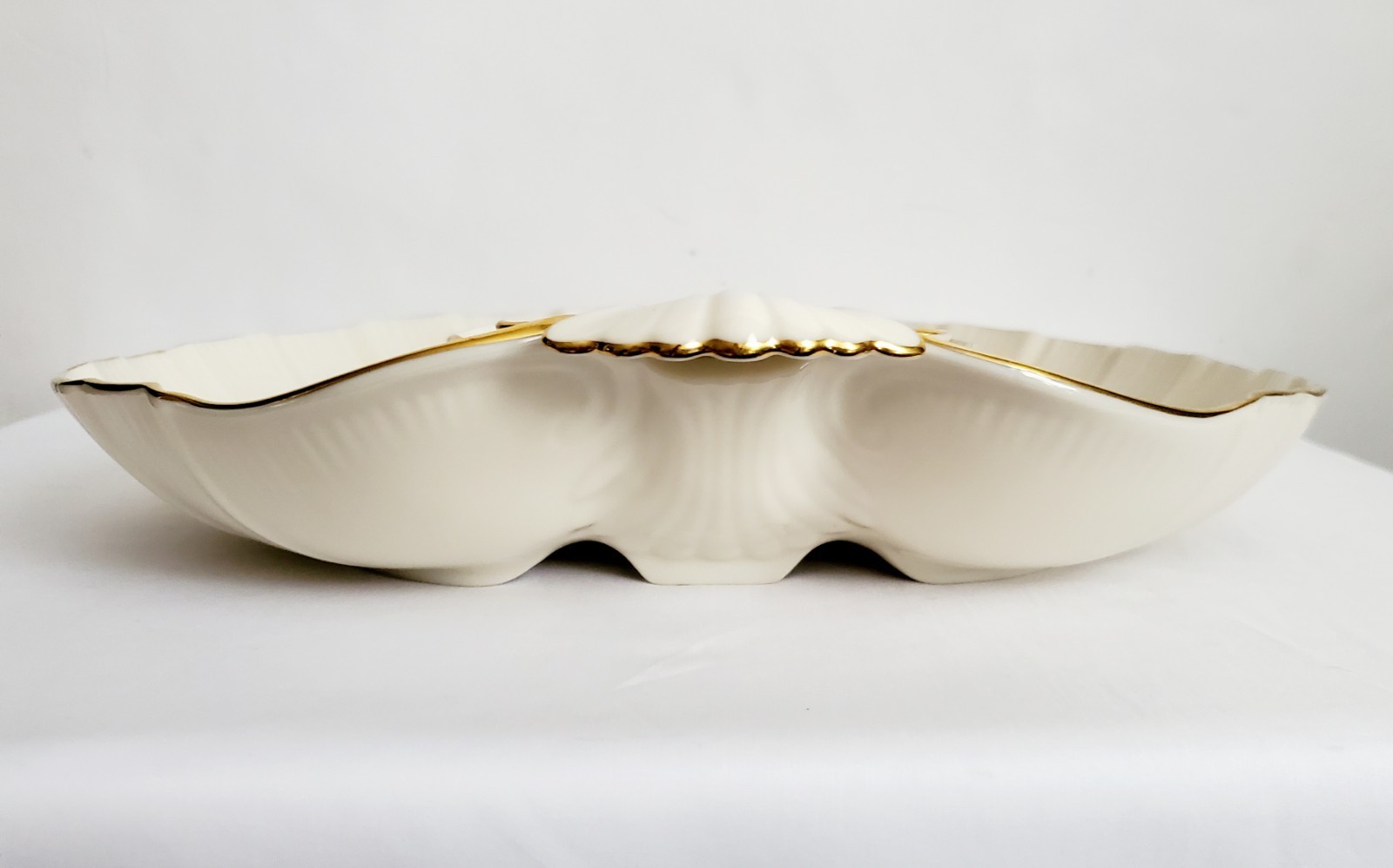 Vintage Lenox Aegean Double Shell Chip Dip Shrimp Serving Dish 24K Gold USA 12″