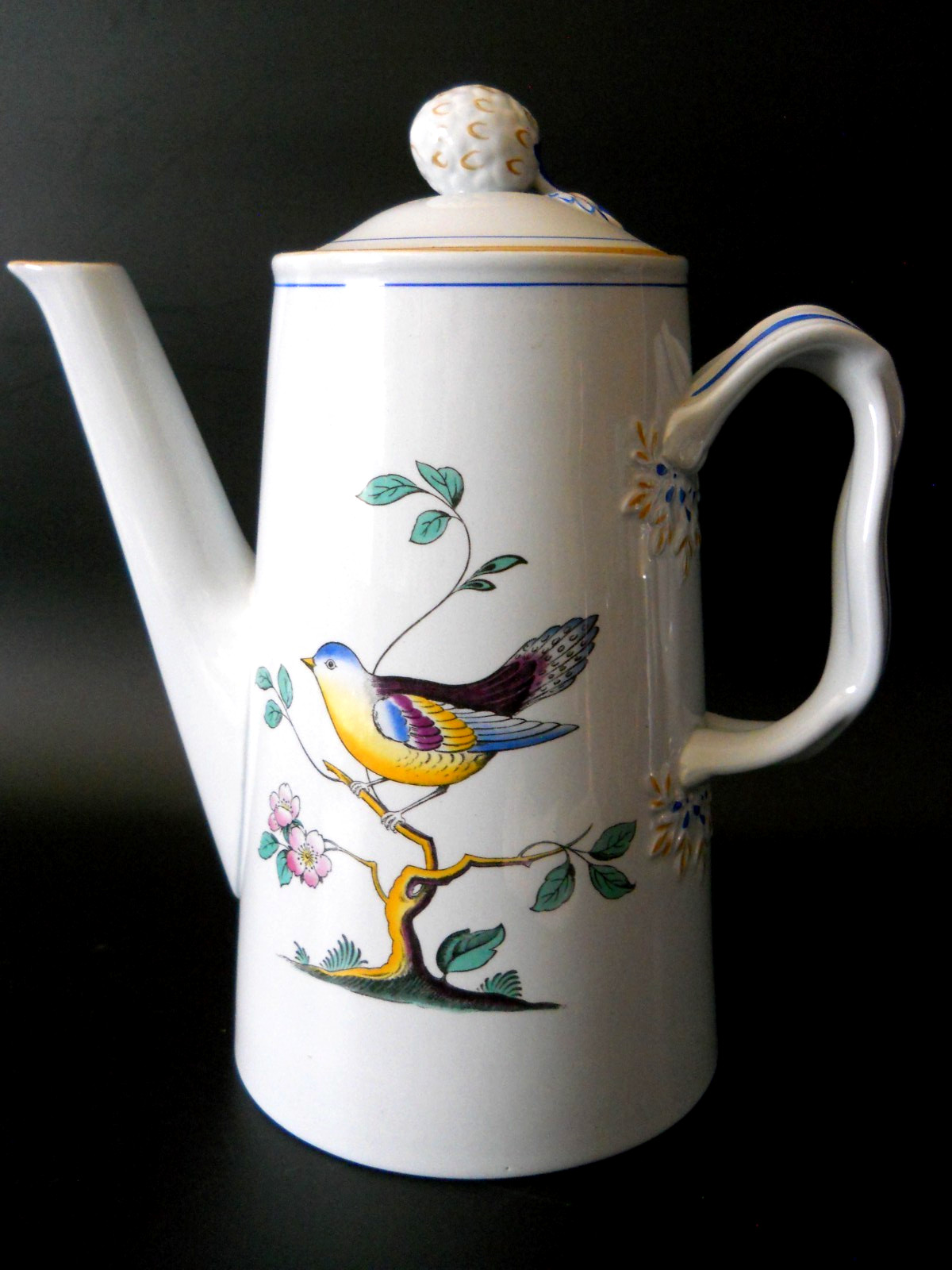 Spode *Queen’s Bird* Y4973 Blue Gray Body Coffee Pot 8 3/4″ Retired XLNT