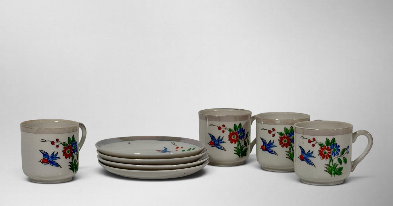 Vtg Crockery Importers Newington CT Occupied Japan Demitasse Cup Saucer Set (4)