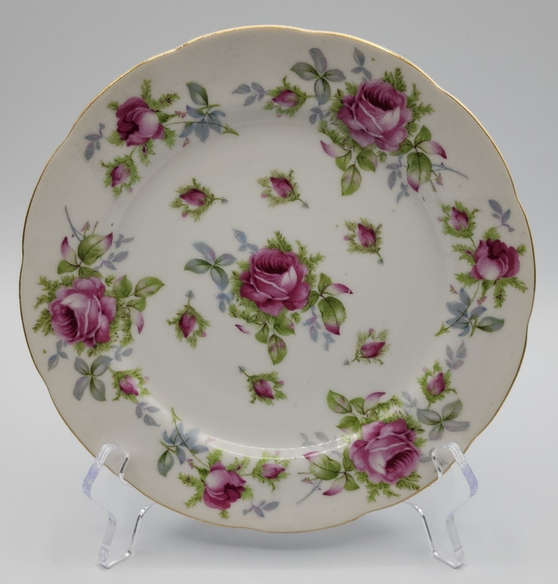 Lefton Elegant Rose Hand Painted Salad Plates ca 8 1/4″ Diameter Set of 6