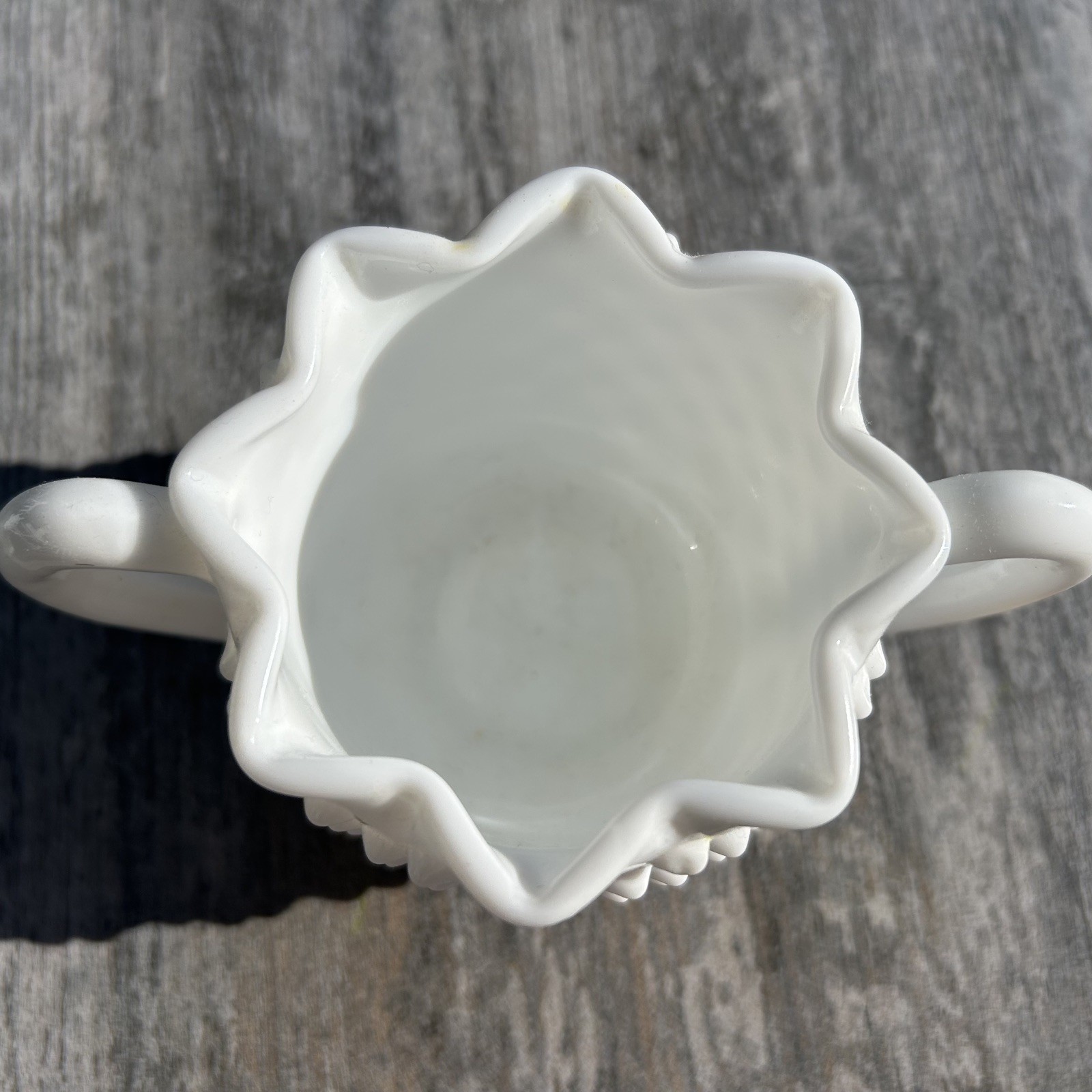 Vintage Fenton Hobnail Milk Glass Sugar Bowl Star Shape Open Double Handle 3906