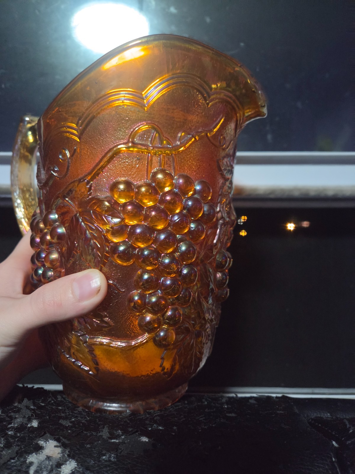 Vintage Imperial Marigold Carnival Glass Grape Pattern Pitcher