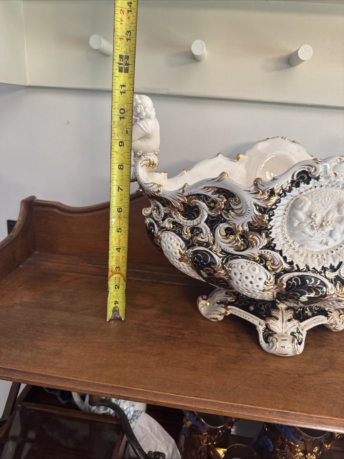 Vintage Mid Century Italian Capodimonte Cherub Porcelian Fruit Bowl Centerpiece