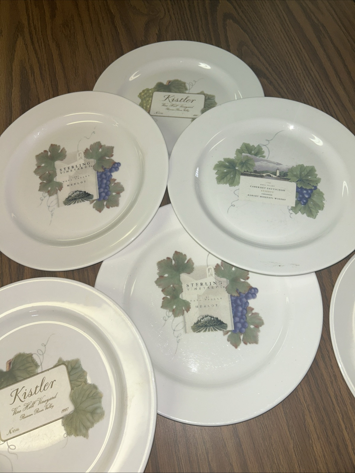 6 Wedgwood Grand Gourmet Vintage Collection Wine Theme 10″ Dinner Plates 1999